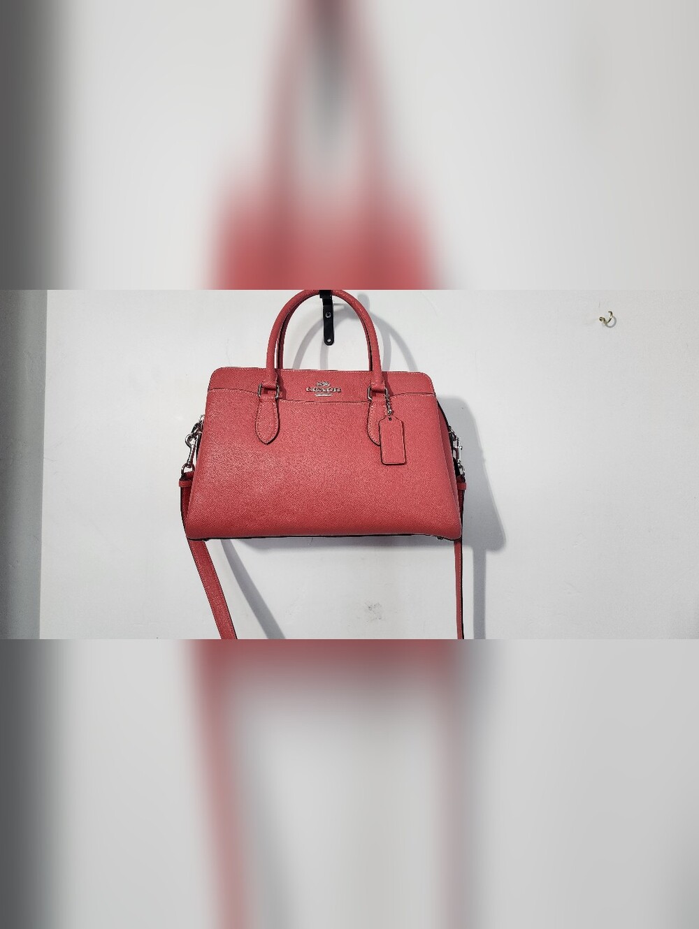Coach Coral-Red Leather Satchel with Top Handles and Strap